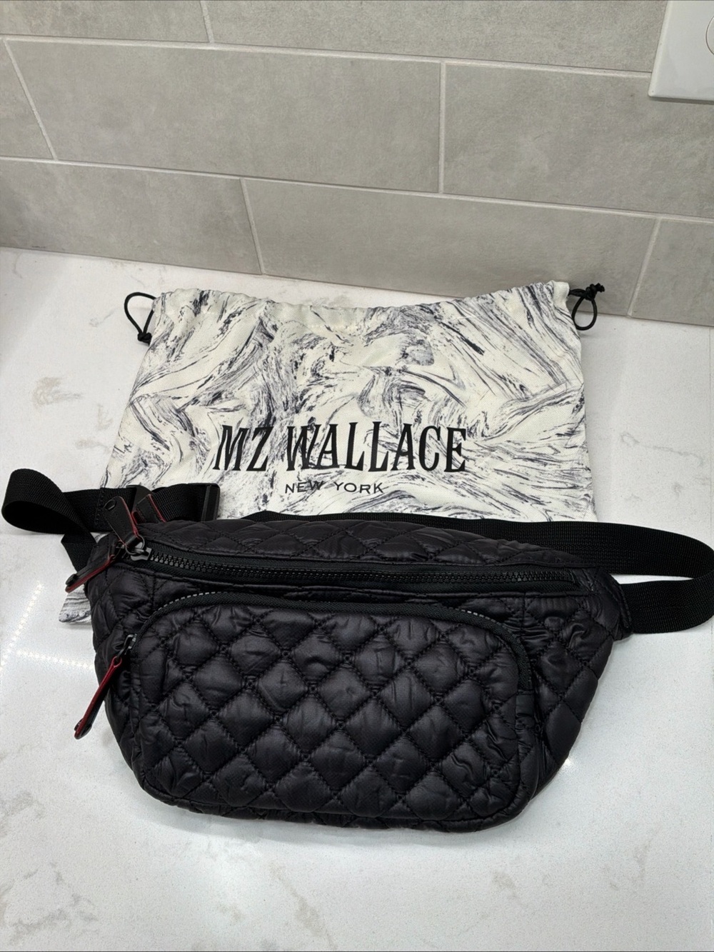 MZ Wallace Metro Sling Belt Bag Black with Duster Bag